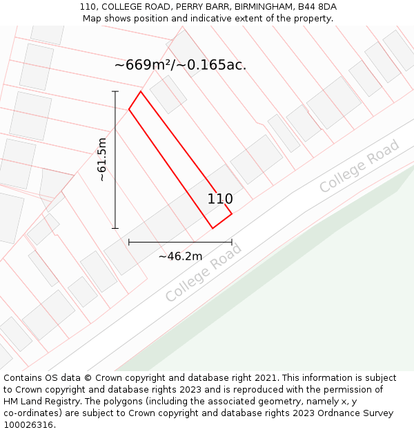 110, COLLEGE ROAD, PERRY BARR, BIRMINGHAM, B44 8DA: Plot and title map