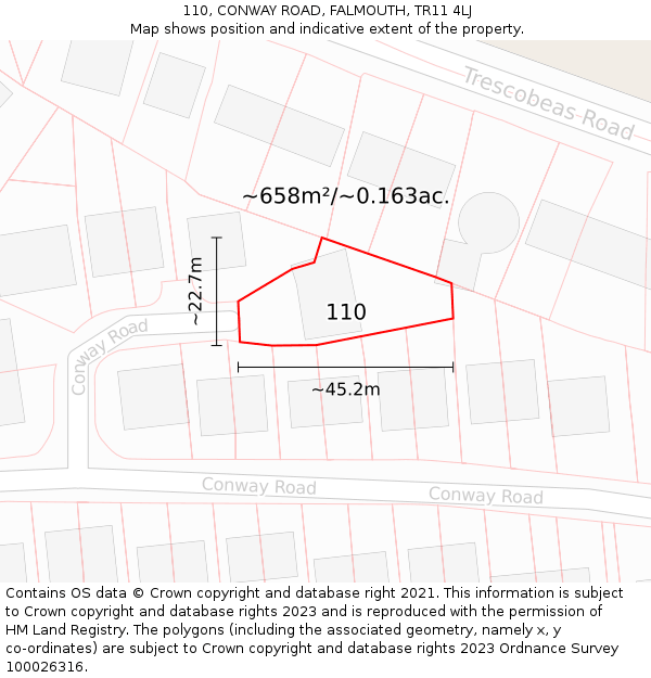 110, CONWAY ROAD, FALMOUTH, TR11 4LJ: Plot and title map