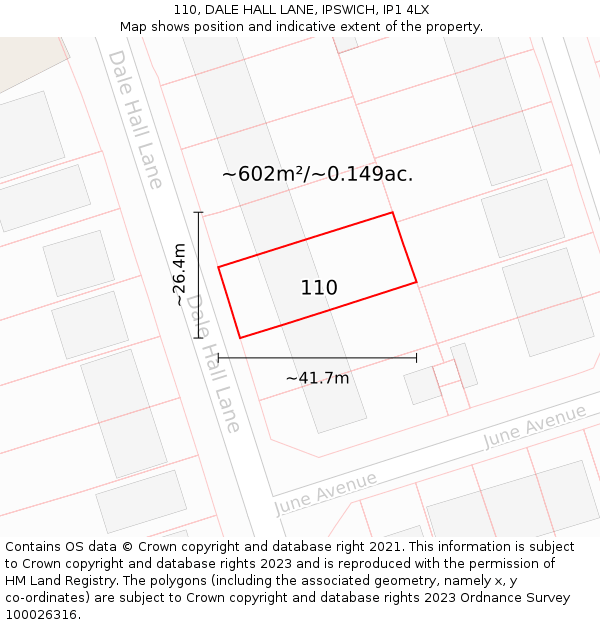 110, DALE HALL LANE, IPSWICH, IP1 4LX: Plot and title map