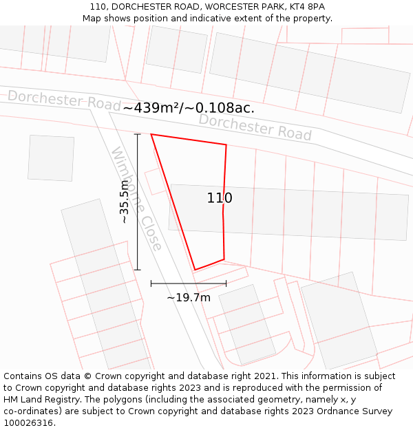 110, DORCHESTER ROAD, WORCESTER PARK, KT4 8PA: Plot and title map