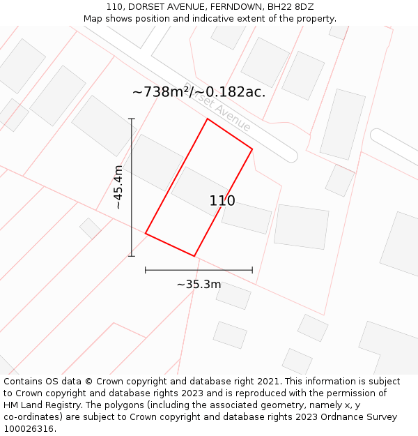 110, DORSET AVENUE, FERNDOWN, BH22 8DZ: Plot and title map