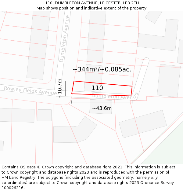 110, DUMBLETON AVENUE, LEICESTER, LE3 2EH: Plot and title map