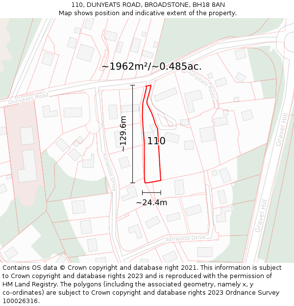 110, DUNYEATS ROAD, BROADSTONE, BH18 8AN: Plot and title map