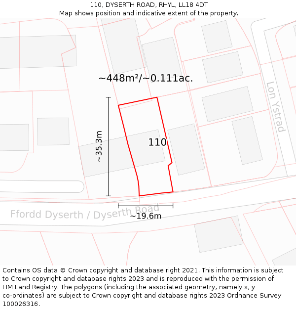 110, DYSERTH ROAD, RHYL, LL18 4DT: Plot and title map