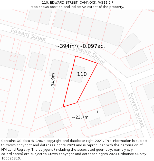 110, EDWARD STREET, CANNOCK, WS11 5JF: Plot and title map