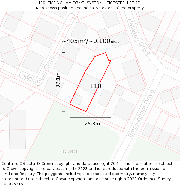 110, EMPINGHAM DRIVE, SYSTON, LEICESTER, LE7 2DL: Plot and title map