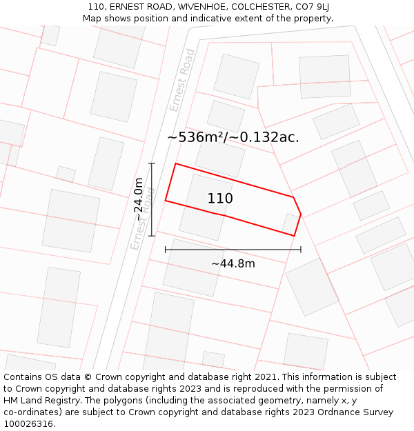 110, ERNEST ROAD, WIVENHOE, COLCHESTER, CO7 9LJ: Plot and title map