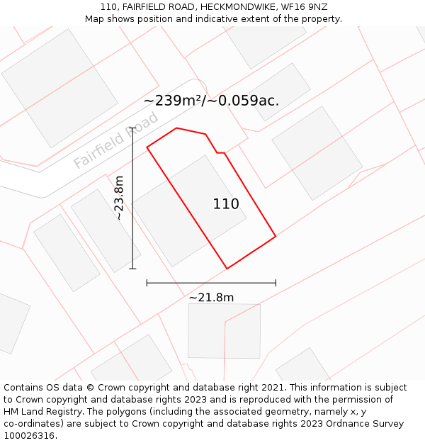 110, FAIRFIELD ROAD, HECKMONDWIKE, WF16 9NZ: Plot and title map