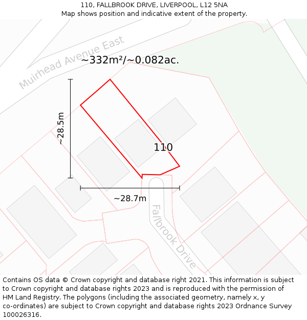 110, FALLBROOK DRIVE, LIVERPOOL, L12 5NA: Plot and title map