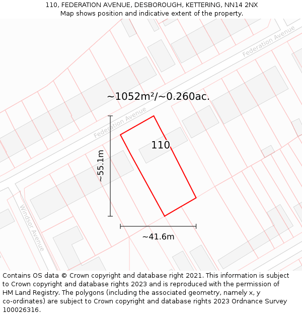 110, FEDERATION AVENUE, DESBOROUGH, KETTERING, NN14 2NX: Plot and title map