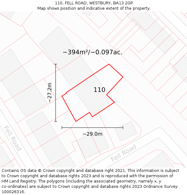 110, FELL ROAD, WESTBURY, BA13 2GP: Plot and title map