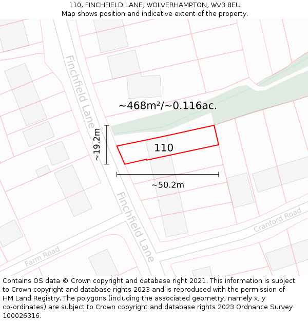 110, FINCHFIELD LANE, WOLVERHAMPTON, WV3 8EU: Plot and title map