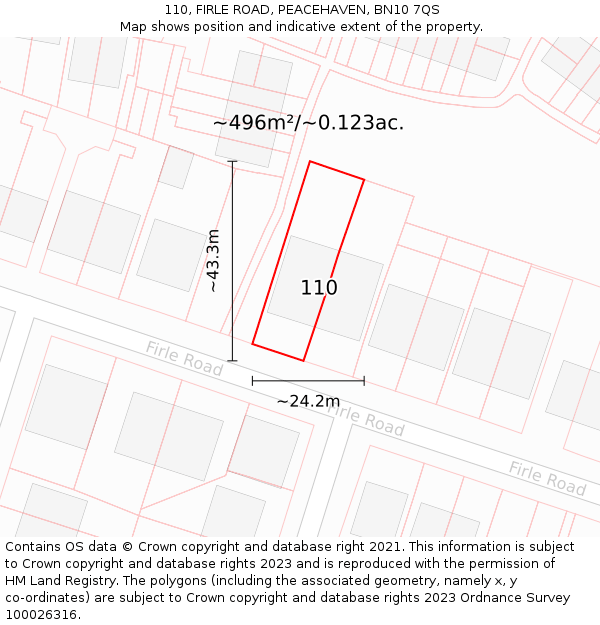 110, FIRLE ROAD, PEACEHAVEN, BN10 7QS: Plot and title map