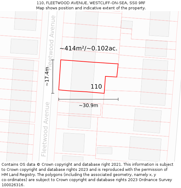 110, FLEETWOOD AVENUE, WESTCLIFF-ON-SEA, SS0 9RF: Plot and title map