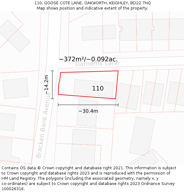 110, GOOSE COTE LANE, OAKWORTH, KEIGHLEY, BD22 7NQ: Plot and title map