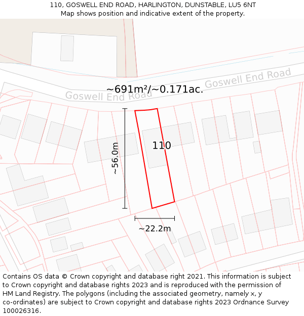 110, GOSWELL END ROAD, HARLINGTON, DUNSTABLE, LU5 6NT: Plot and title map