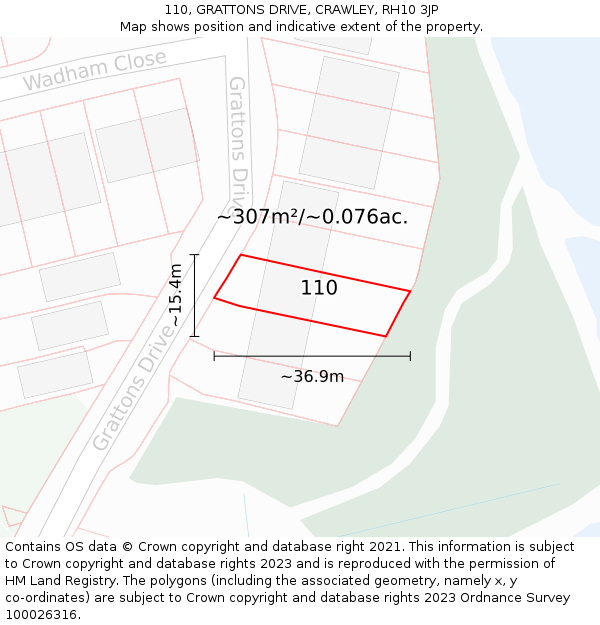 110, GRATTONS DRIVE, CRAWLEY, RH10 3JP: Plot and title map