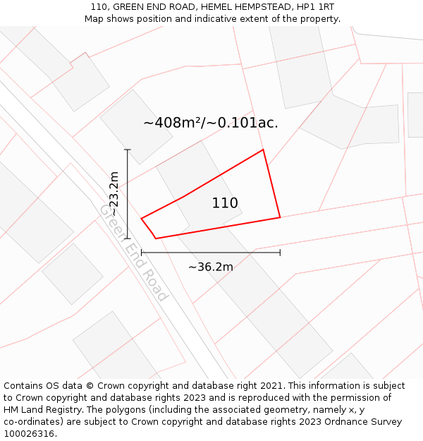 110, GREEN END ROAD, HEMEL HEMPSTEAD, HP1 1RT: Plot and title map