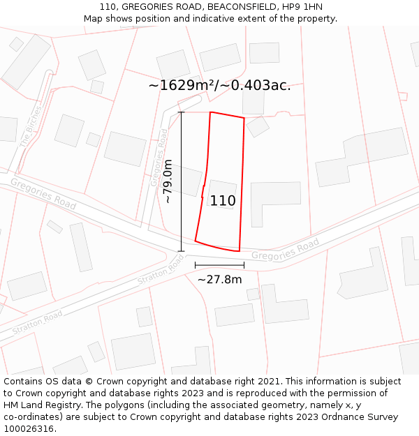 110, GREGORIES ROAD, BEACONSFIELD, HP9 1HN: Plot and title map