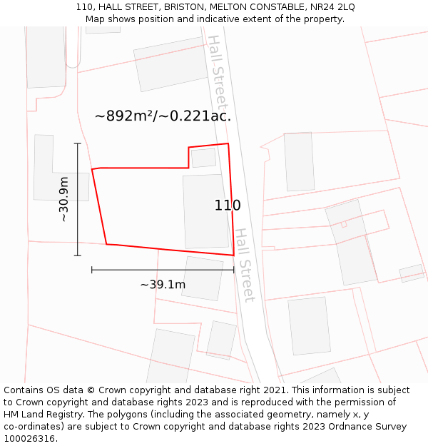 110, HALL STREET, BRISTON, MELTON CONSTABLE, NR24 2LQ: Plot and title map