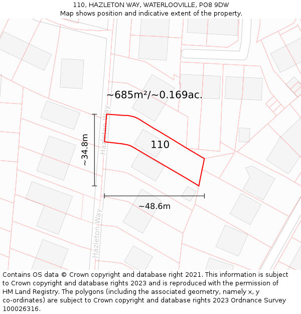 110, HAZLETON WAY, WATERLOOVILLE, PO8 9DW: Plot and title map