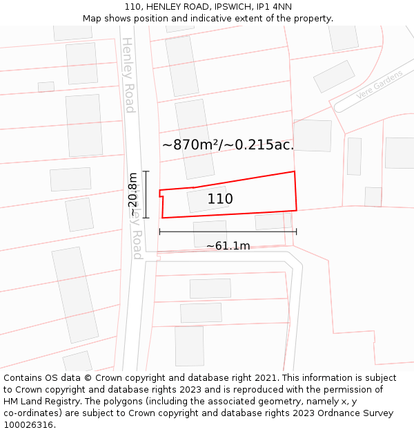 110, HENLEY ROAD, IPSWICH, IP1 4NN: Plot and title map