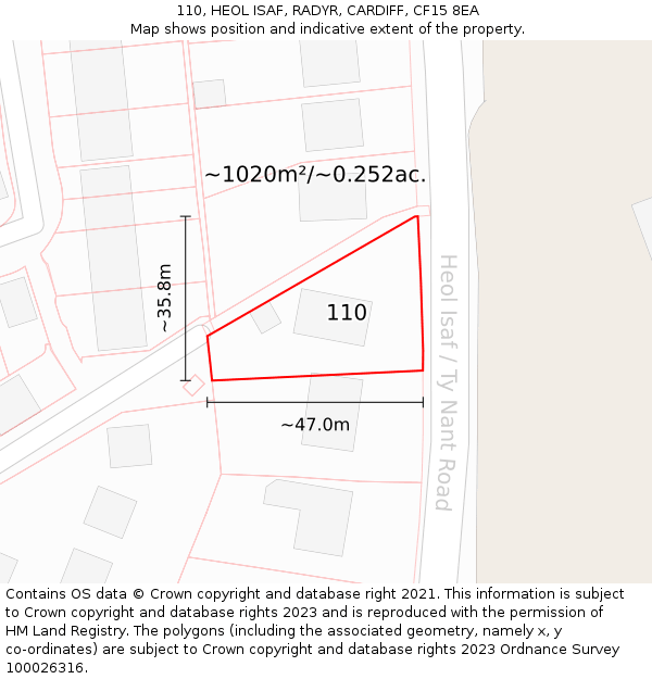 110, HEOL ISAF, RADYR, CARDIFF, CF15 8EA: Plot and title map