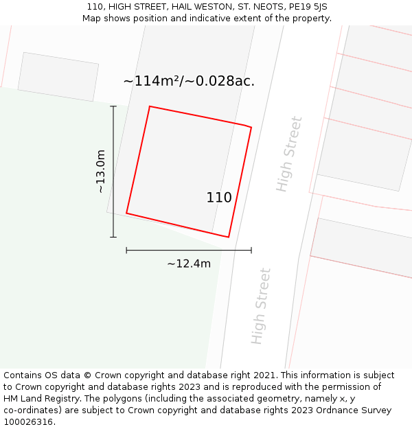 110, HIGH STREET, HAIL WESTON, ST. NEOTS, PE19 5JS: Plot and title map