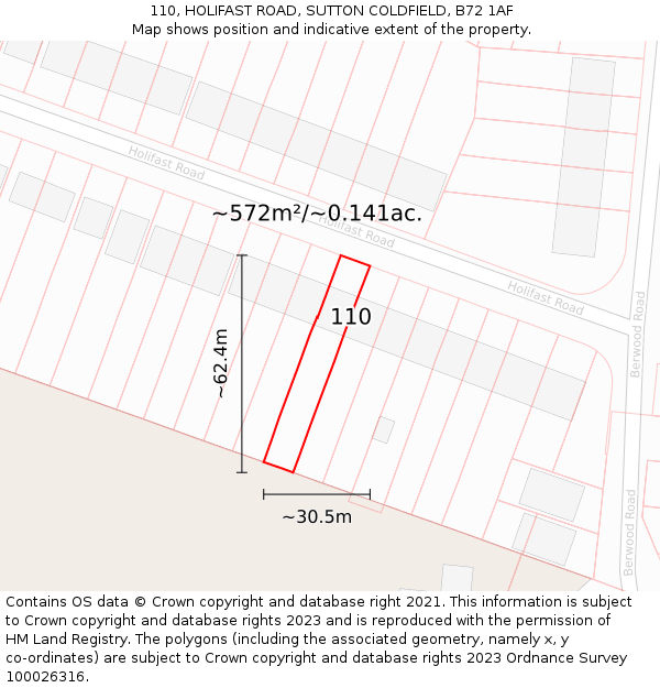 110, HOLIFAST ROAD, SUTTON COLDFIELD, B72 1AF: Plot and title map