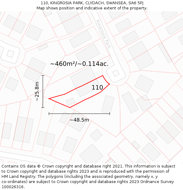 110, KINGROSIA PARK, CLYDACH, SWANSEA, SA6 5PJ: Plot and title map