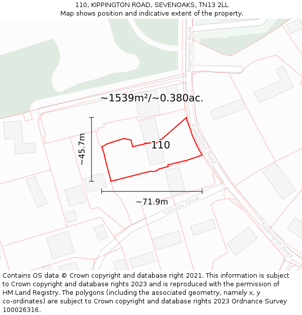 110, KIPPINGTON ROAD, SEVENOAKS, TN13 2LL: Plot and title map