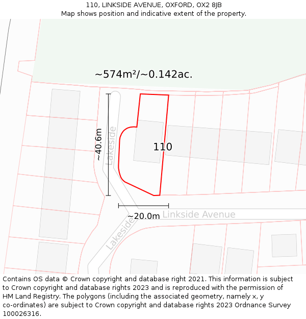 110, LINKSIDE AVENUE, OXFORD, OX2 8JB: Plot and title map