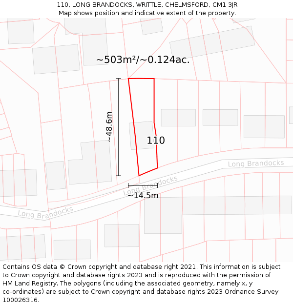 110, LONG BRANDOCKS, WRITTLE, CHELMSFORD, CM1 3JR: Plot and title map