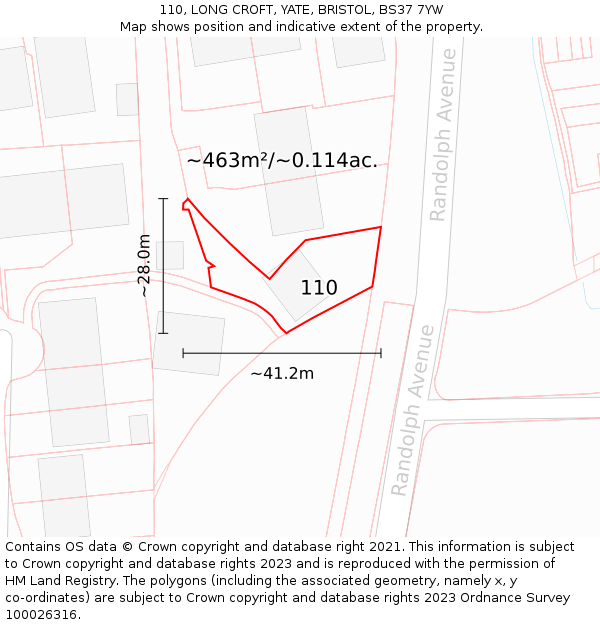 110, LONG CROFT, YATE, BRISTOL, BS37 7YW: Plot and title map