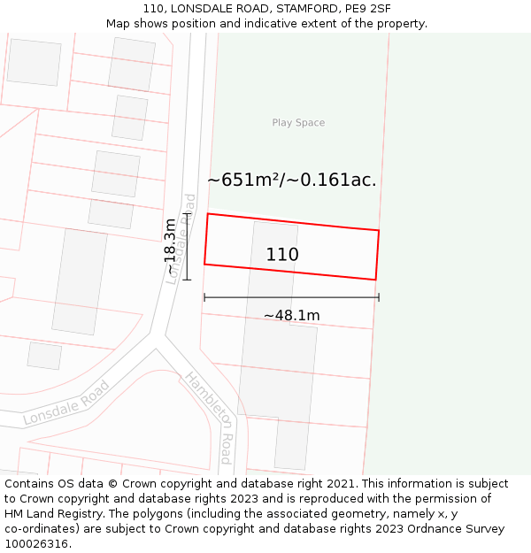 110, LONSDALE ROAD, STAMFORD, PE9 2SF: Plot and title map