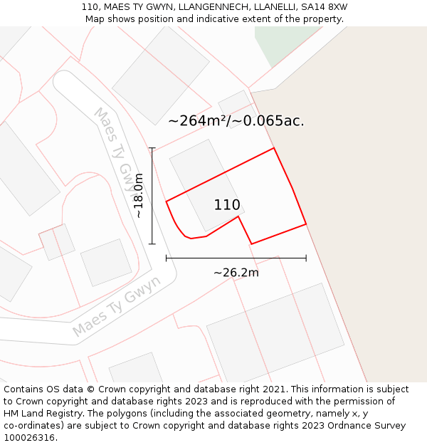 110, MAES TY GWYN, LLANGENNECH, LLANELLI, SA14 8XW: Plot and title map