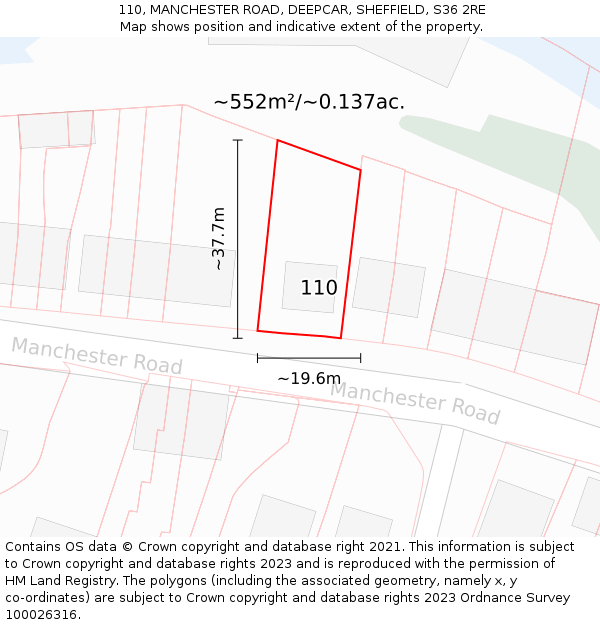 110, MANCHESTER ROAD, DEEPCAR, SHEFFIELD, S36 2RE: Plot and title map