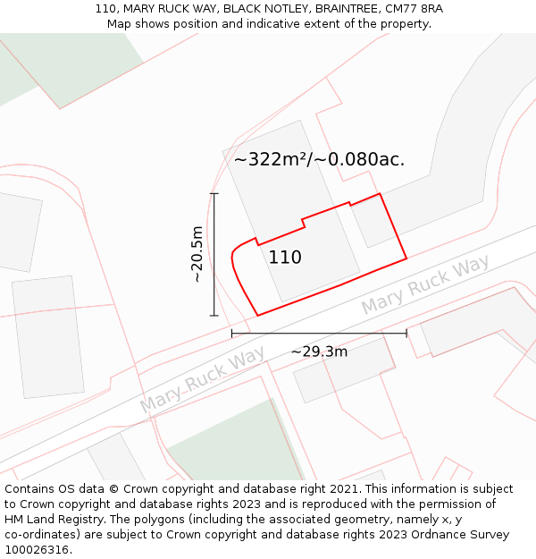 110, MARY RUCK WAY, BLACK NOTLEY, BRAINTREE, CM77 8RA: Plot and title map