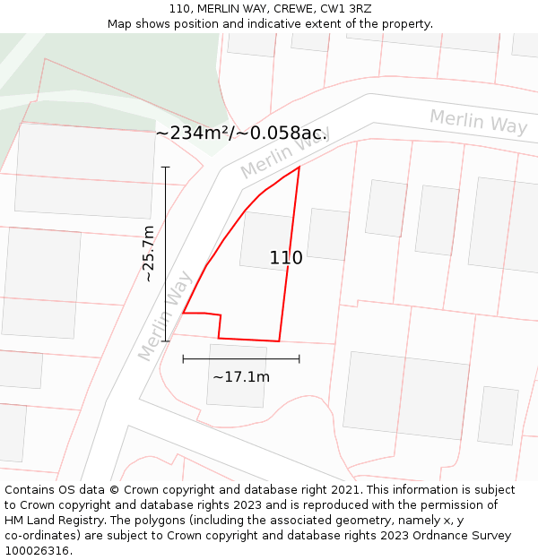 110, MERLIN WAY, CREWE, CW1 3RZ: Plot and title map