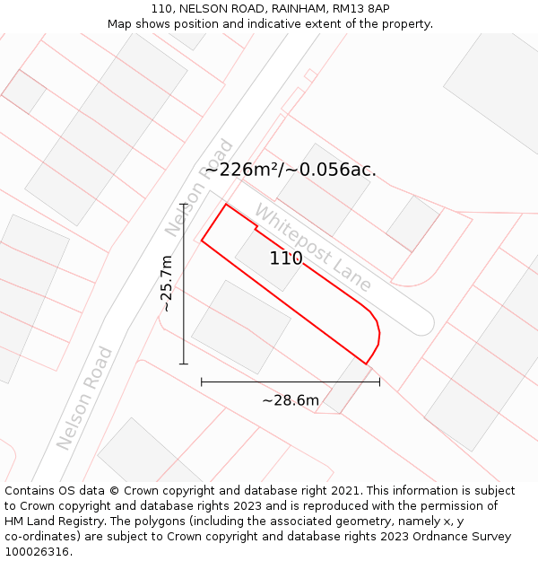 110, NELSON ROAD, RAINHAM, RM13 8AP: Plot and title map