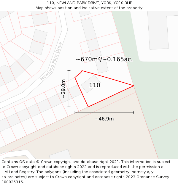 110, NEWLAND PARK DRIVE, YORK, YO10 3HP: Plot and title map