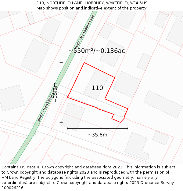 110, NORTHFIELD LANE, HORBURY, WAKEFIELD, WF4 5HS: Plot and title map