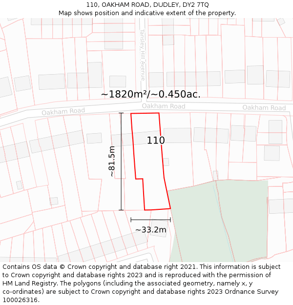 110, OAKHAM ROAD, DUDLEY, DY2 7TQ: Plot and title map