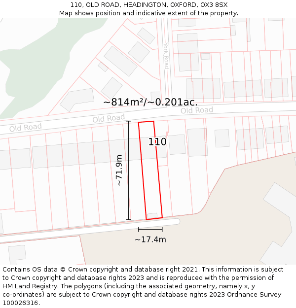 110, OLD ROAD, HEADINGTON, OXFORD, OX3 8SX: Plot and title map