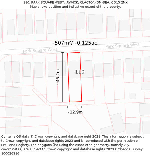 110, PARK SQUARE WEST, JAYWICK, CLACTON-ON-SEA, CO15 2NX: Plot and title map