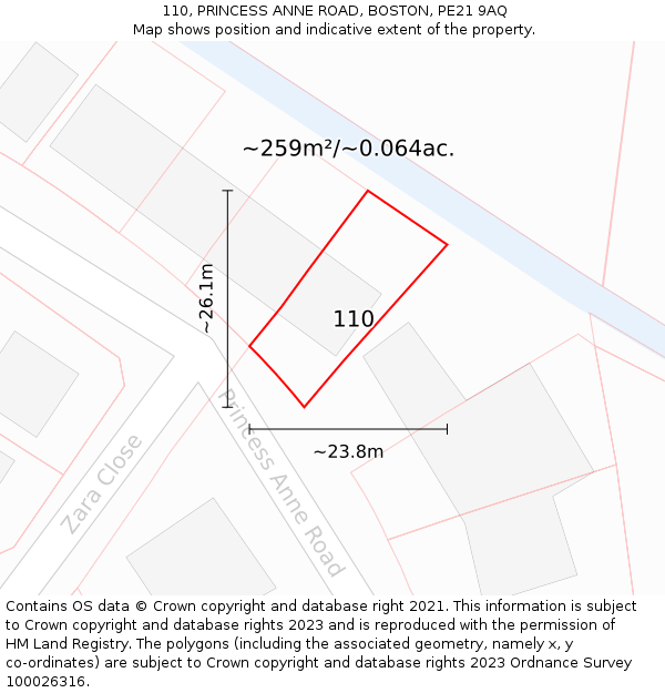 110, PRINCESS ANNE ROAD, BOSTON, PE21 9AQ: Plot and title map