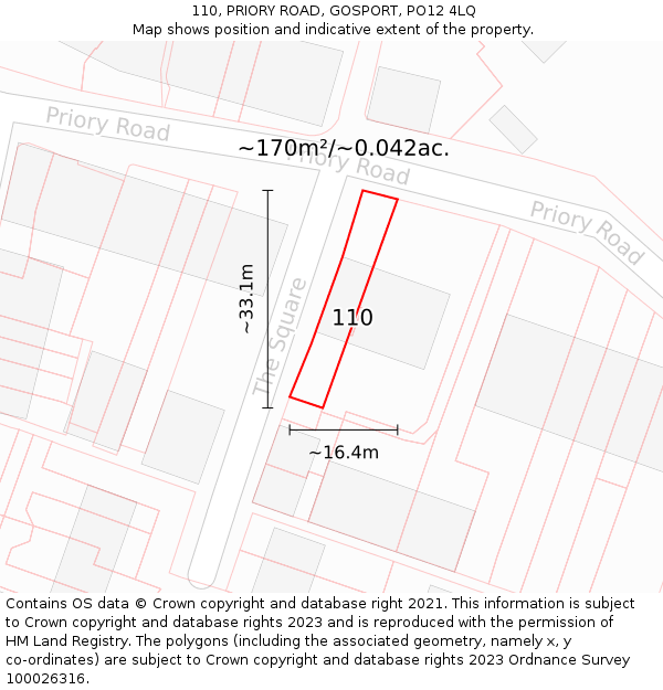 110, PRIORY ROAD, GOSPORT, PO12 4LQ: Plot and title map