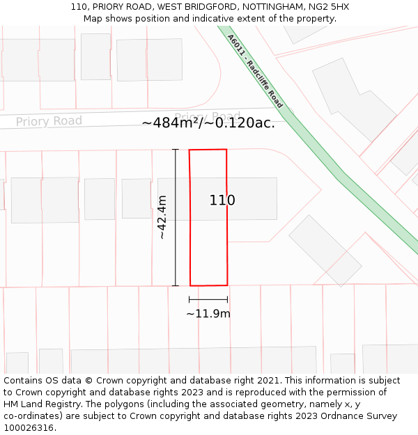 110, PRIORY ROAD, WEST BRIDGFORD, NOTTINGHAM, NG2 5HX: Plot and title map