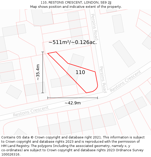 110, RESTONS CRESCENT, LONDON, SE9 2JJ: Plot and title map