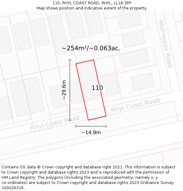 110, RHYL COAST ROAD, RHYL, LL18 3PP: Plot and title map